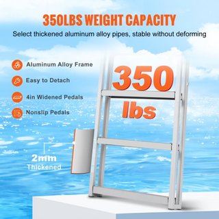 Escalera de muelle, retráctil de 5 escalones, capacidad de carga de 350 lbs, escalera de barco de aleación de aluminio con altura ajustable de 66.9''-78.9'', escalón de 4'' de ancho y diseño de pe...