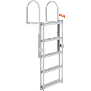Escalera de muelle, retráctil de 5 escalones, capacidad de carga de 350 lbs, escalera de barco de aleación de aluminio con altura ajustable de 66.9''-78.9'', escalón de 4'' de ancho y diseño de pe...