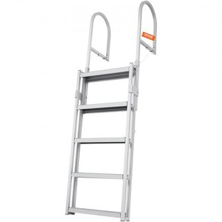 Escalera de muelle, retráctil de 5 escalones, capacidad de carga de 350 lbs, escalera de barco de aleación de aluminio con altura ajustable de 66.9''-78.9'', escalón de 4'' de ancho y diseño de pe...