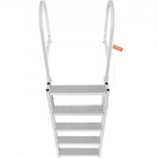 Escalera de muelle, retráctil de 5 escalones, capacidad de carga de 350 lbs, escalera de barco de aleación de aluminio con altura ajustable de 66.9''-78.9'', escalón de 4'' de ancho y diseño de pe...