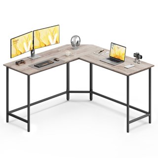 Scrivania per Computer a Forma L Greige e Nero · Metallo