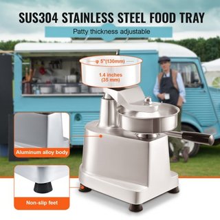 Máquina para hacer hamburguesas comerciales, moldeador de hamburguesas de 130 mm/5 pulgadas, máquina de prensa de hamburguesas de acero inoxidable de grado alimenticio, procesador de carne de coci...