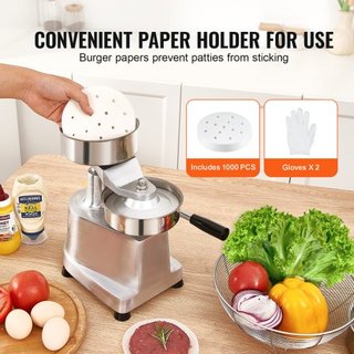 Máquina para hacer hamburguesas comerciales, moldeador de hamburguesas de 130 mm/5 pulgadas, máquina de prensa de hamburguesas de acero inoxidable de grado alimenticio, procesador de carne de coci...