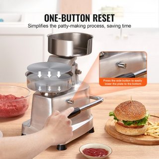 Máquina para hacer hamburguesas comerciales, moldeador de hamburguesas de 130 mm/5 pulgadas, máquina de prensa de hamburguesas de acero inoxidable de grado alimenticio, procesador de carne de coci...