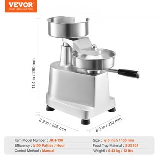 Máquina para hacer hamburguesas comerciales, moldeador de hamburguesas de 130 mm/5 pulgadas, máquina de prensa de hamburguesas de acero inoxidable de grado alimenticio, procesador de carne de coci...