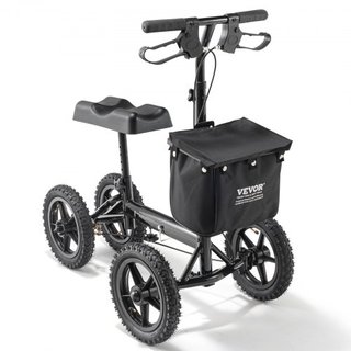 Scooter de Rodillas Plegable, Andador de Rodillas de Aluminio Direccionable con Manillar y Almohadilla para la Rodilla Ajustables en Altura, Ruedas Todo Terreno de 12" (30.5 cm), Doble Freno, Scoo...