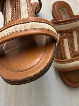 Sandalias Tod's Piel y Lona Marrón Beige