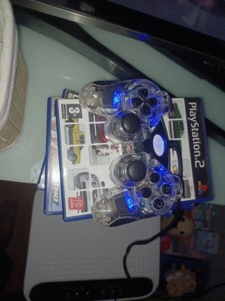 Mando PS2 Transparente Azul LED
