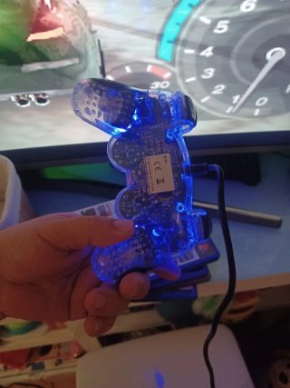 Mando PS2 Transparente Azul LED