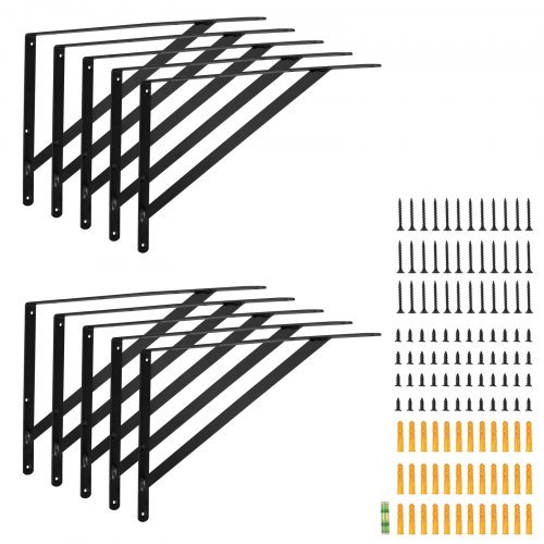 Suporte de Prateleira, 12 x 8 em 10 Pcs, Suportes de Prateleira Flutuante de Alta Resistência, Suportes para Prateleiras, Suporte de Prateleira Triangular Preto Fosco de 3 mm de Espessura, Suportes de Estante de...