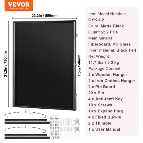 2 Unidades de Moldura de Exibição de Camisa, 59.2x79.2x3.8 cm, Grande Caixa Sombra de Camisa Esportiva com Vidro PC com Proteção UV de 98% e Ganchos, para Camisetas e Uniformes de Beisebol...