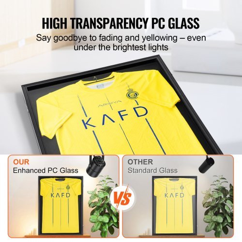 Marco de Exibição de Camisa, 61 x 81,3 x 3,8 cm, Grande Caixa de Sombra de Camisa Esportiva com Vidro PC com Proteção UV de 98% e Ganchos, para Camisas e Uniformes de Beisebol...