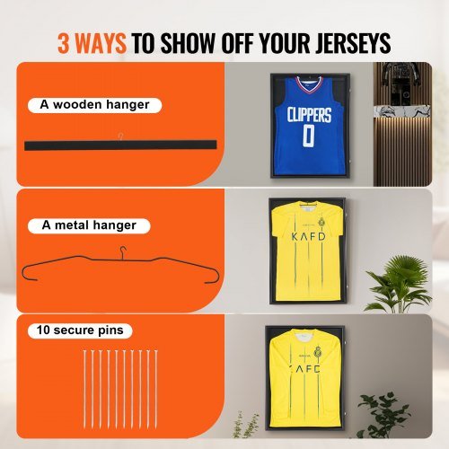 Marco de Exibição de Camisa, 61 x 81,3 x 3,8 cm, Grande Caixa de Sombra de Camisa Esportiva com Vidro PC com Proteção UV de 98% e Ganchos, para Camisas e Uniformes de Beisebol...