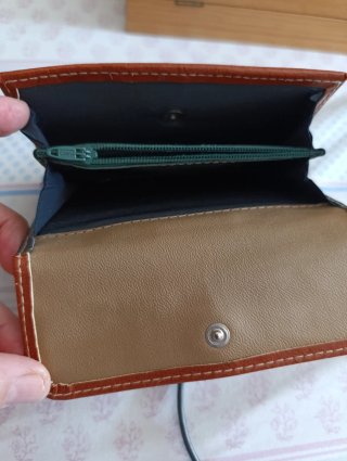 Cartera monedero de piel y ante,