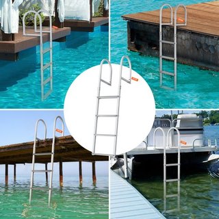 Escalera de muelle, desmontable de 4 escalones, capacidad de carga de 500 lbs, escalera de barco de aleación de aluminio con peldaño de 3.1'' de ancho y diseño de pedal antideslizante, fácil de in...