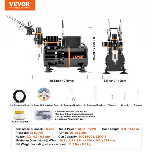 Kit de Aerógrafo, Sistema Profissional de Aerografia com Compressor de Ventilador Duplo e 3 Aerógrafos, Suporte, Roda de Mistura de Cores, Conjunto de Pincéis de Limpeza, Conjunto de Aerógrafo para Ar...