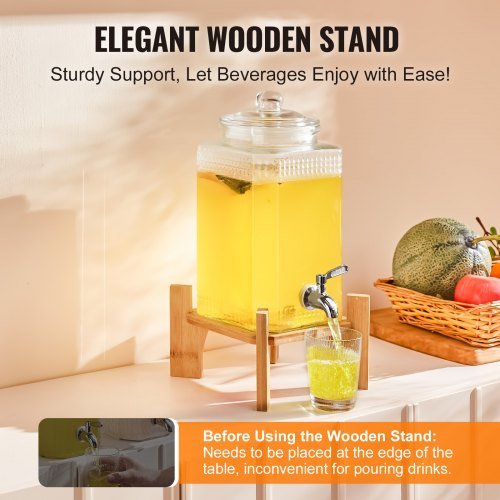 Dispensador de Bebidas, Dispensadores de Bebidas de 1,5 Galões/5,5 L para Festas, Dispensador de Suco de Vidro com Suporte, Torneira de Aço Inoxidável, Dispensador de Chá Gelado, Limonada, Suco,...