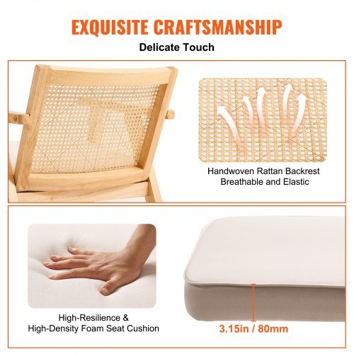 Cadeira de Rattan, Cadeira de Jantar Moderna de Meio Século com Apoio de Braços, Cadeira Estofada com Encosto de Rattan, Cadeira de Jantar Retrô de Rattan para Sala de Estar, Dormitório, Sala de Leitura e...