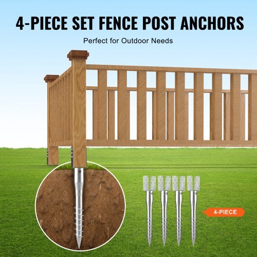 Ancla de Terra Sem Escavação, Pacote de 4, 3.94 x 2.76 x 27.56 pol/10 x 7 x 70 cm, Estaca de Parafuso para DIY, Inclui 6 Parafusos de Ancoragem e um Rebar, Suporte de Poste de...