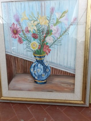 Quadro C. Meri '86 Fiori Blu Oro