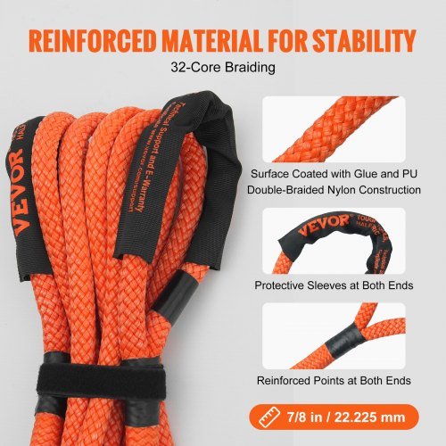 Corda de reboque de recuperação cinética de 7/8" (2,2 cm) x 20'/6,1 m 30.580 lbs/13.876,4 kg, Correia de Reboque para Off Road, Correia de Reboque Extreme Duty com 30% de...