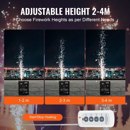 Máquina de Chispas Frías, Pacote de 2 Controladores de Fogos de Artifício de 500W, Altura Ajustável de 6,6-13 pés, com Sistema DMX Avançado, Tela LED, Cabo Portátil, Liga de Alumínio