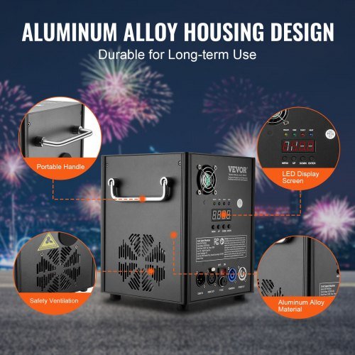 Máquina de Chispas Frías, Pacote de 2 Controladores de Fogos de Artifício de 500W, Altura Ajustável de 6,6-13 pés, com Sistema DMX Avançado, Tela LED, Cabo Portátil, Liga de Alumínio