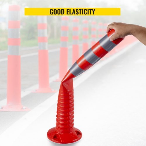 Delineador de Tráfego, 6 PCS Postes Cones Canalizadores, Kit de Poste Delineador de 30” de Altura, Poste de Tráfego de PU, Cones de Segurança Laranjas, Postes Portáteis de Mola com Base, Cones...