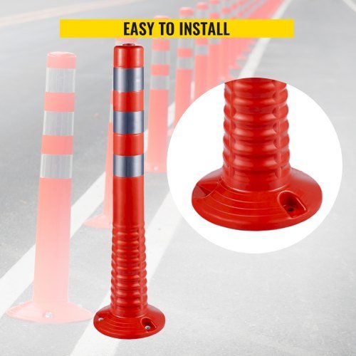 Delineador de Tráfego, 6 PCS Postes Cones Canalizadores, Kit de Poste Delineador de 30” de Altura, Poste de Tráfego de PU, Cones de Segurança Laranjas, Postes Portáteis de Mola com Base, Cones...