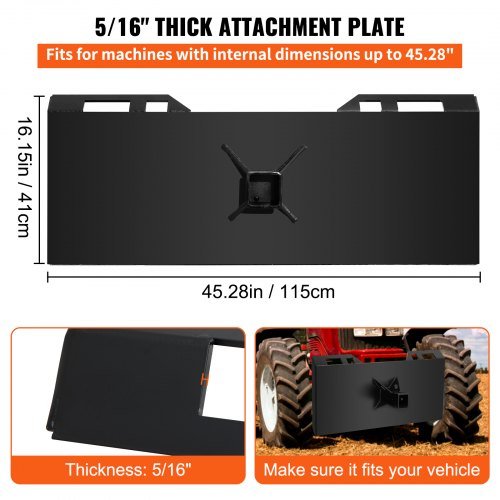 Placa Gruesa de 1/4" Placa de Montaje de Rápido Enganche de 3/8" para Skid Steer Bobcat