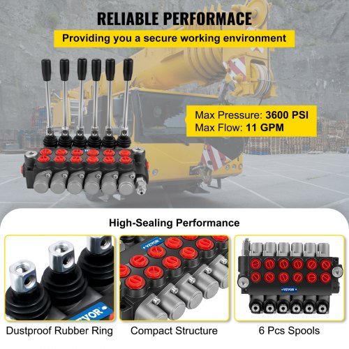 Válvula de Control Direccional Hidráulica, Válvula de Carrete Hidráulico de 6 Carretes, Válvula de Cargador Hidráulico de 11 GPM, Válvula de Control Direccional de 3600 PSI, Válvulas y Controles H...