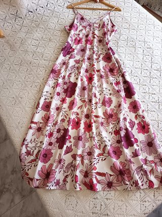 Vestido Largo Estampado Flores Rosas Talla XL