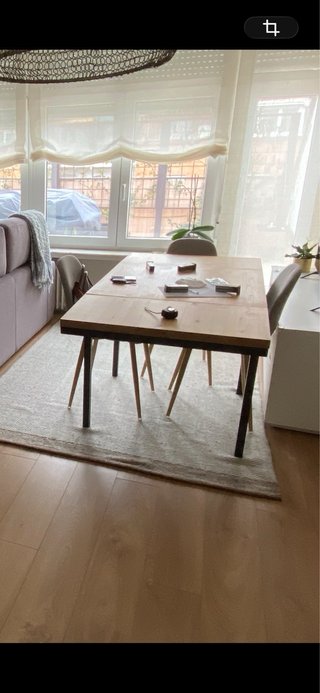 Conjunto mesa extensible madera y hierro y sillas