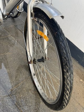 Triciclo plateado con cesta