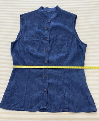 Camisa Lino sin Mangas Azul Vaquero
