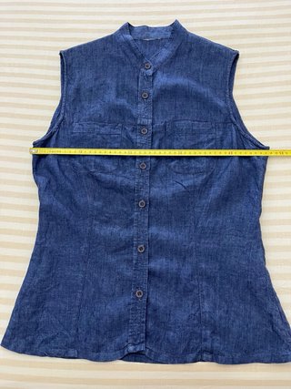 Camisa Lino sin Mangas Azul Vaquero