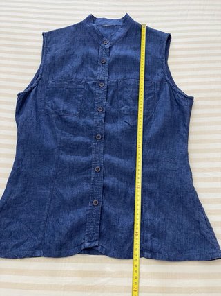 Camisa Lino sin Mangas Azul Vaquero