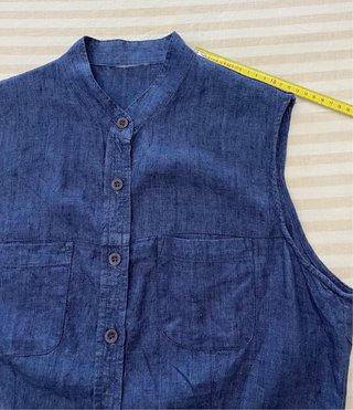 Camisa Lino sin Mangas Azul Vaquero