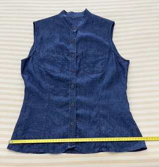 Camisa Lino sin Mangas Azul Vaquero