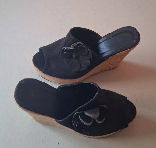 Sabot donna camoscio nero con fiore