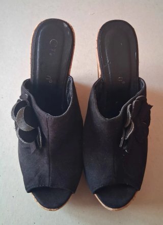 Sabot donna camoscio nero con fiore