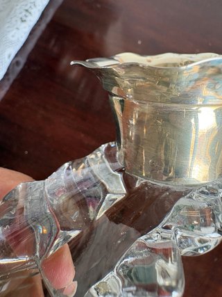 Candelabro antiguo cristal con dos brazos de plata