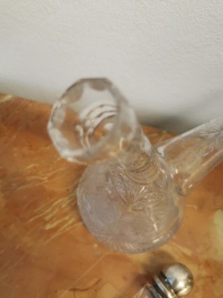Porrón Bautismal Cristal Tallado y Plata