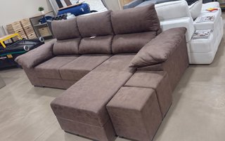Sofá chaise longue marrón + 2 puff ENVIAMOS