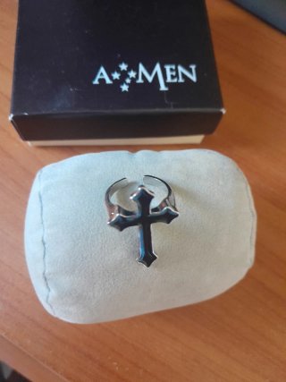 Anello Uomo Croce Argento Nero Regolabile