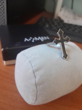 Anello Uomo Croce Argento Nero Regolabile