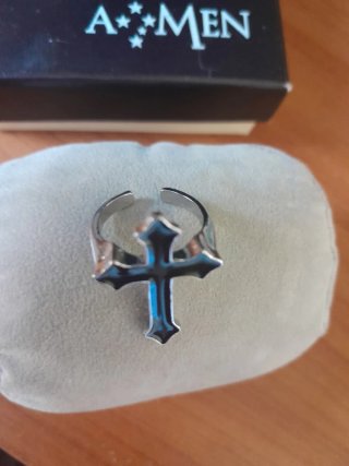 Anello Uomo Croce Argento Nero Regolabile