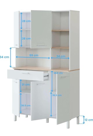 Mueble de cocina blanco y azul