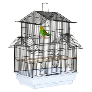Jaula para pájaros de metal y plástico con asa de