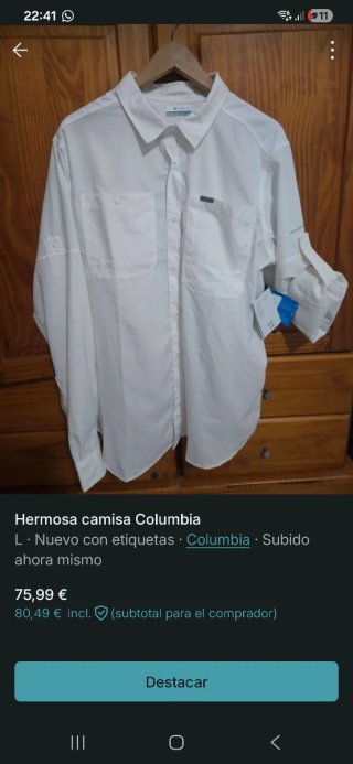 Camisa Columbia Blanca Talla L